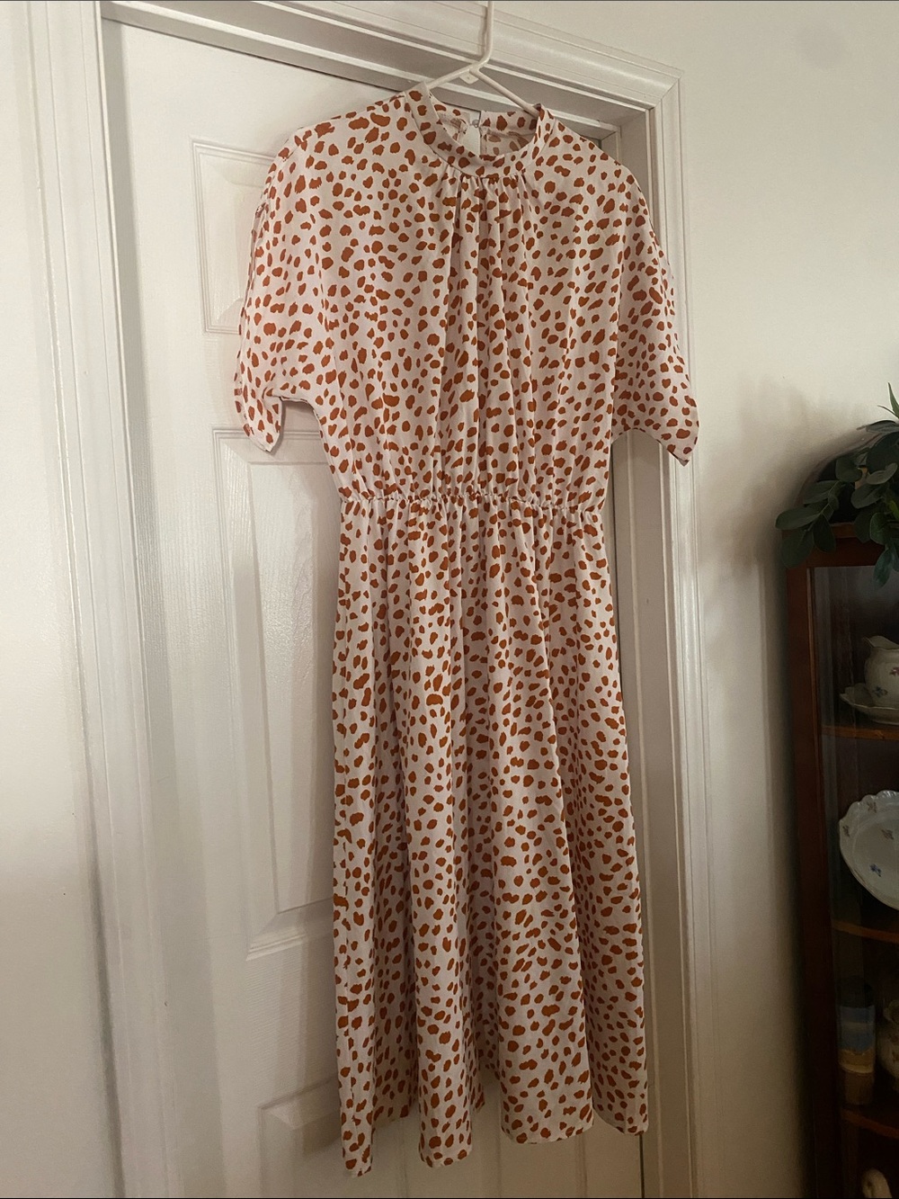 Cream and Rust Polka Midi Dress